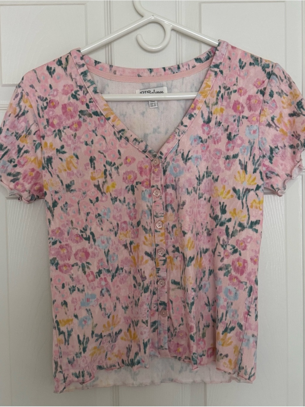 Sleepwear Pink Floral Button-Front V-Neck Top